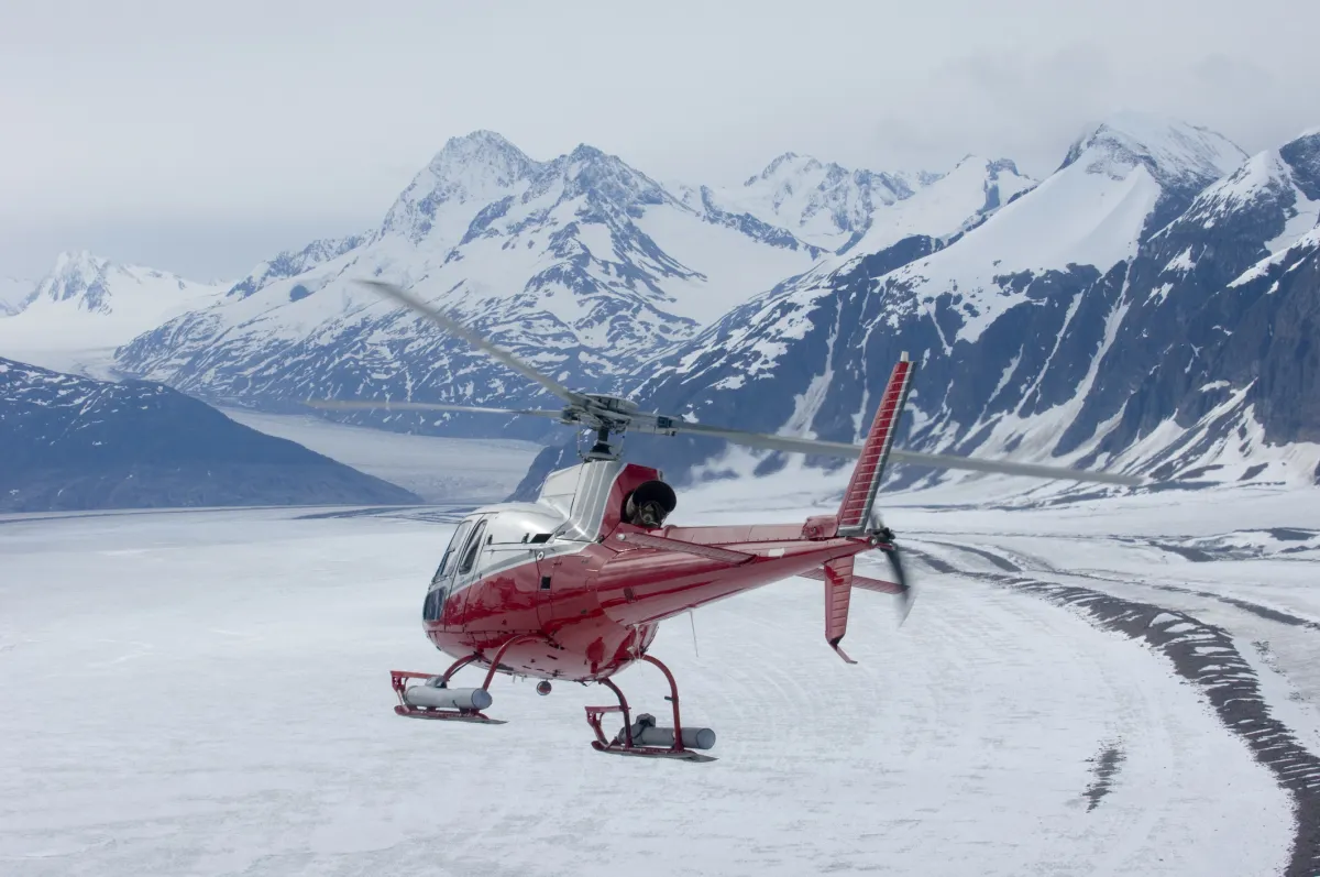 Helicopter going to glacier