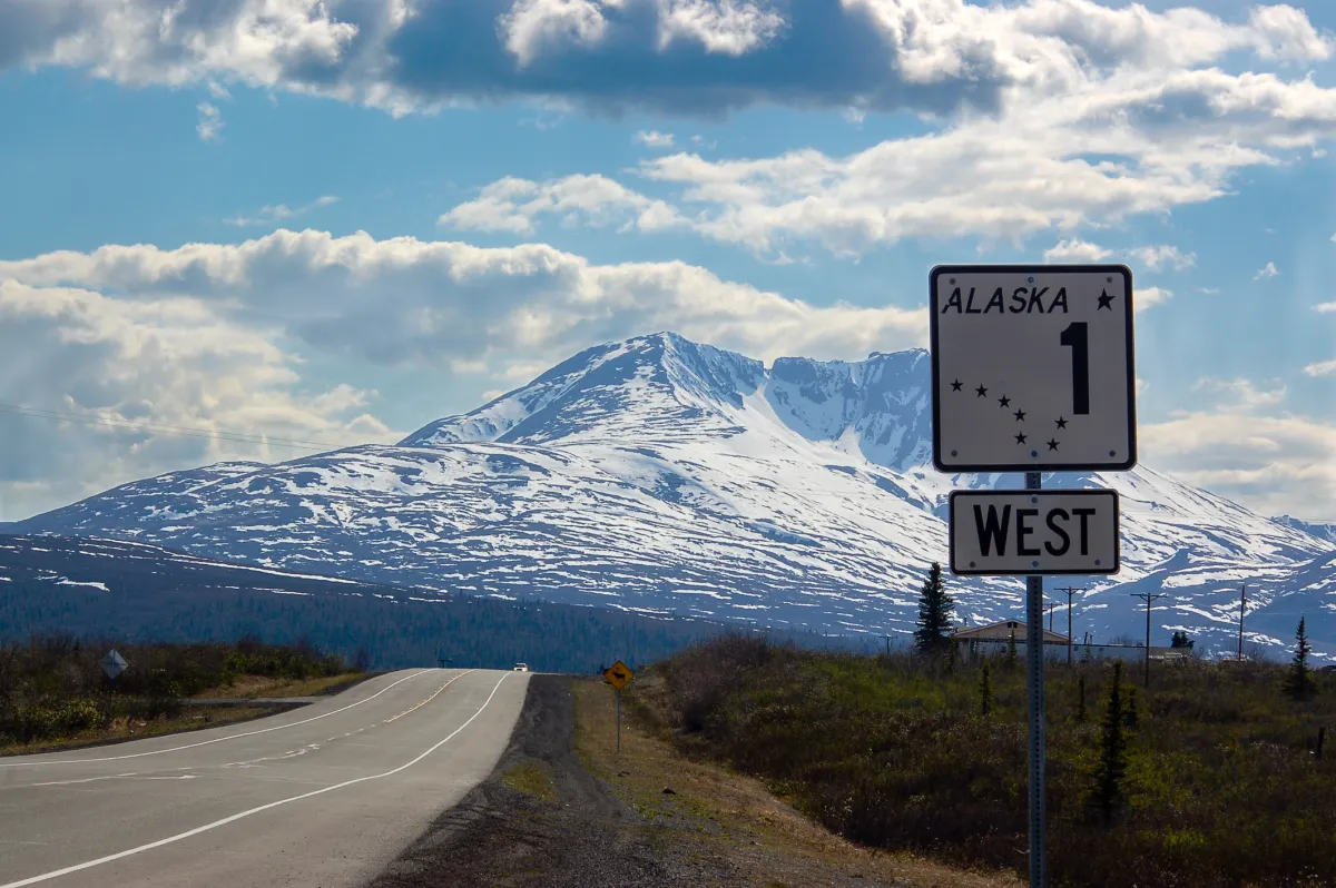 Highway sign on Alaska road