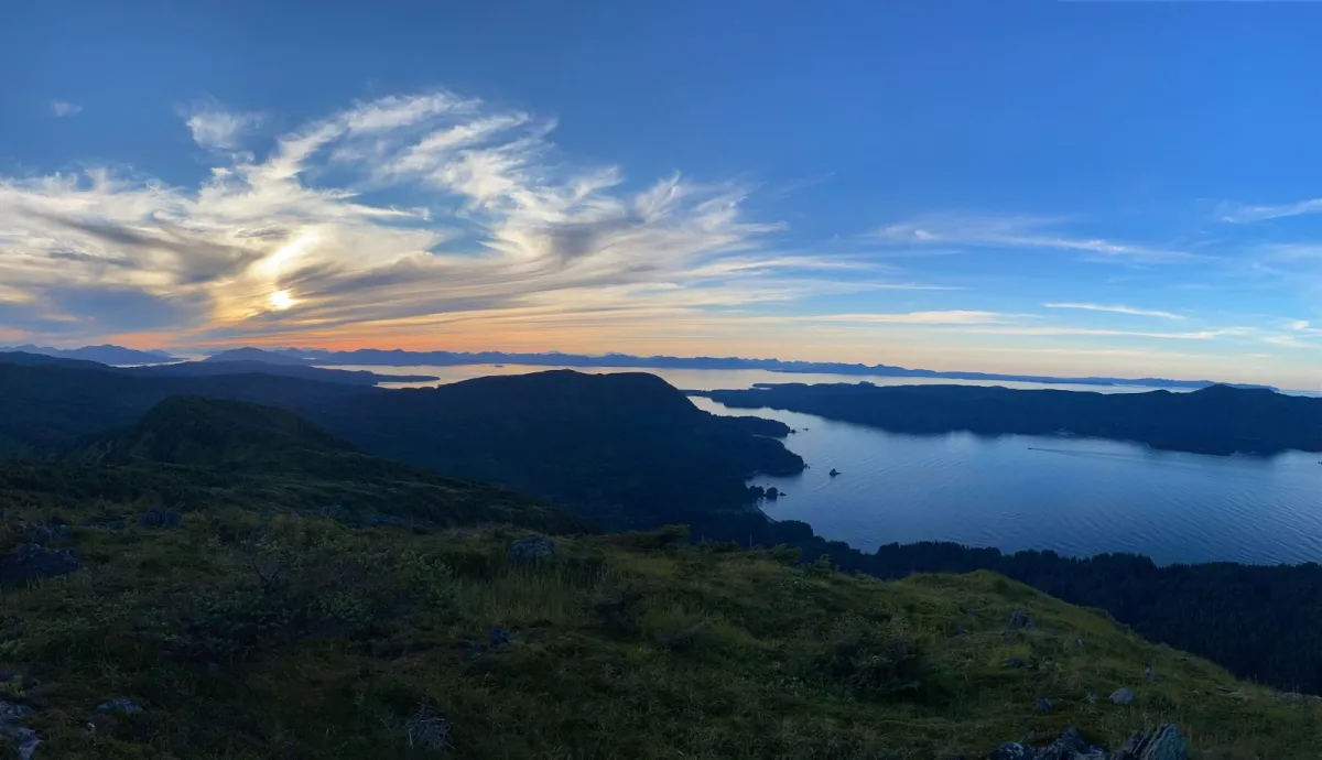 A sunset at the top of Monashka Mountain on Kodiak Island 