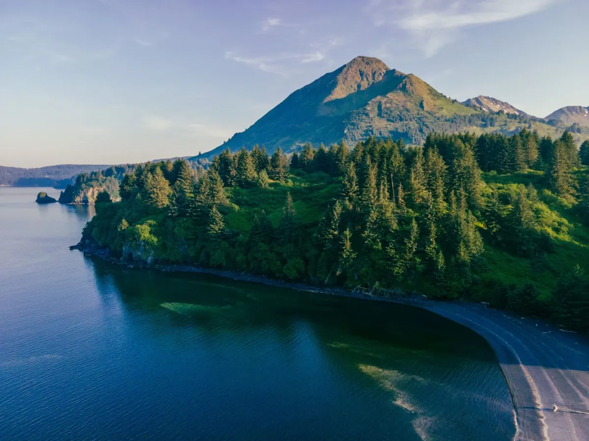 North Sister Mountain from White Sands Beach on Kodiak Island 