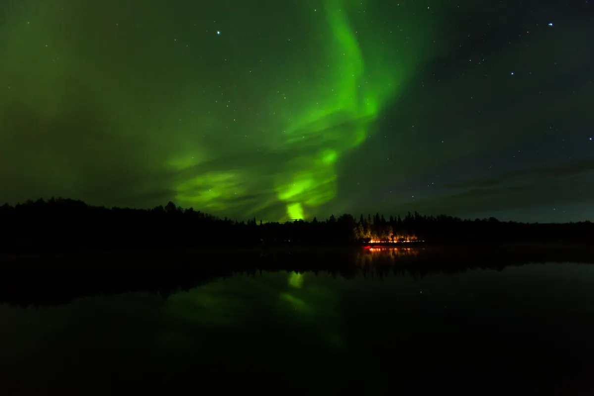 Aurora Borealis over Olnes pond in Fairbanks, Alaska