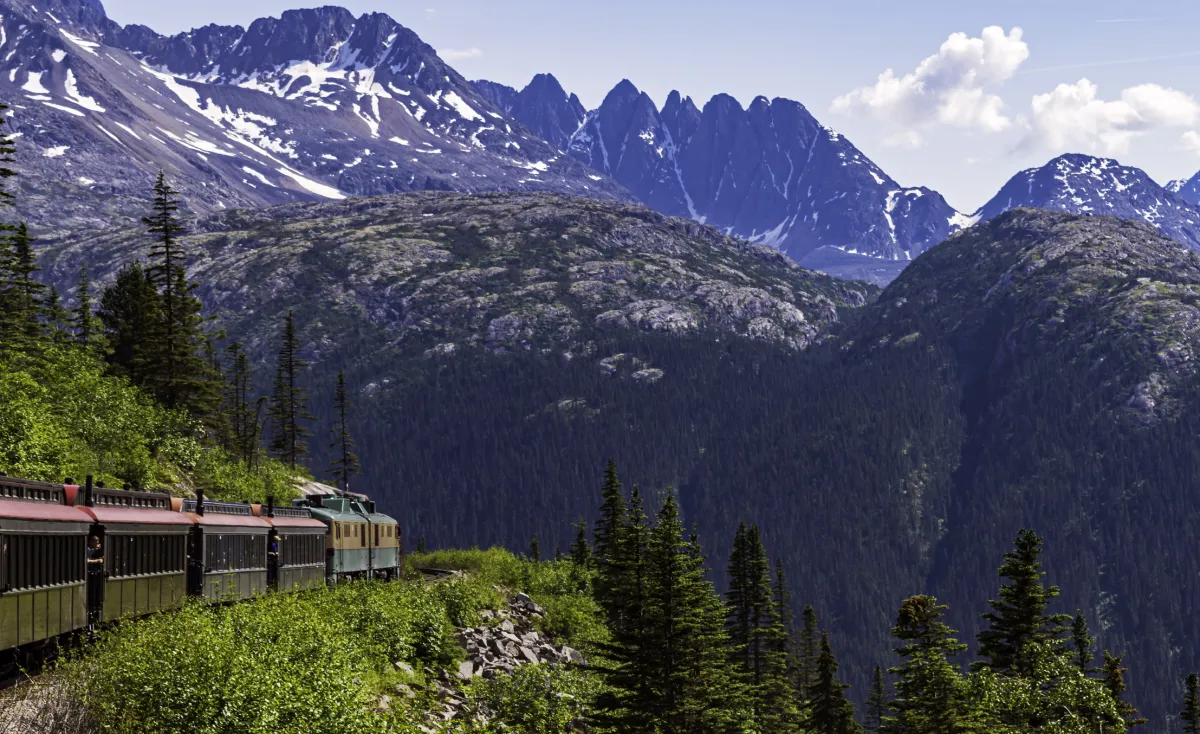 Narrow Gauge Tour Train Hugs the Mountainside near Skagway Alaska