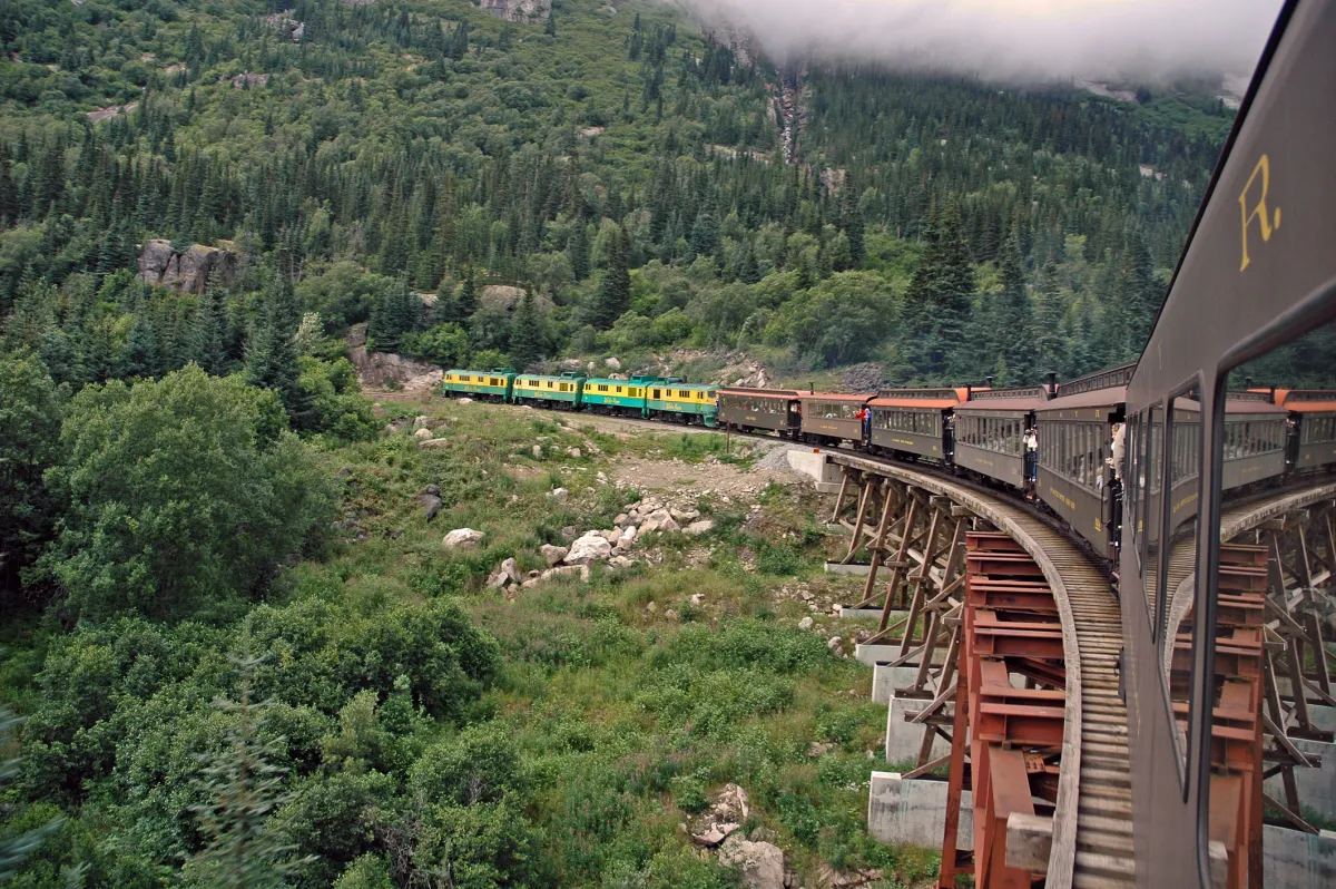 Train heading up the Yukon Route to White Pass
