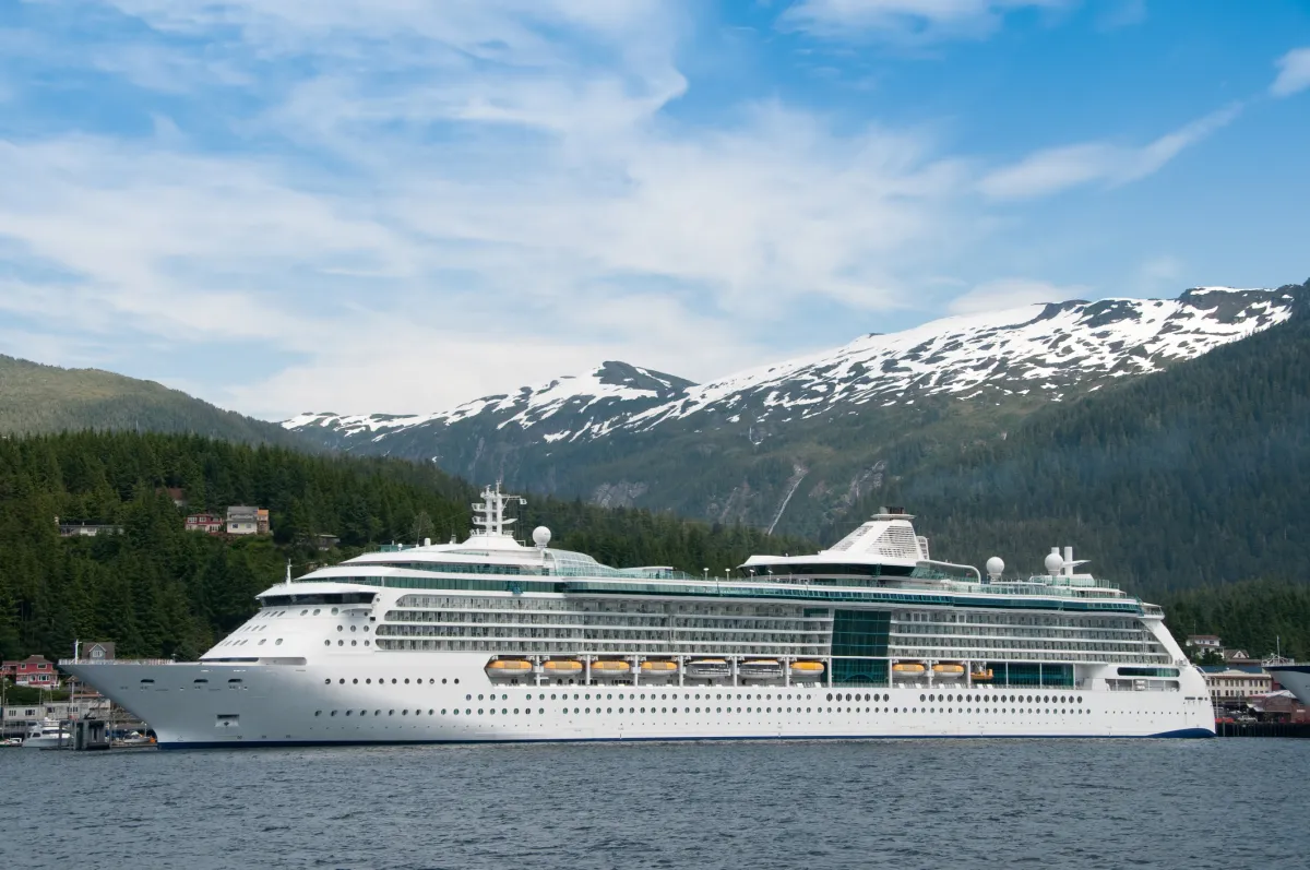 Cruise ship docked at harbor at Ketchikan, Alaska