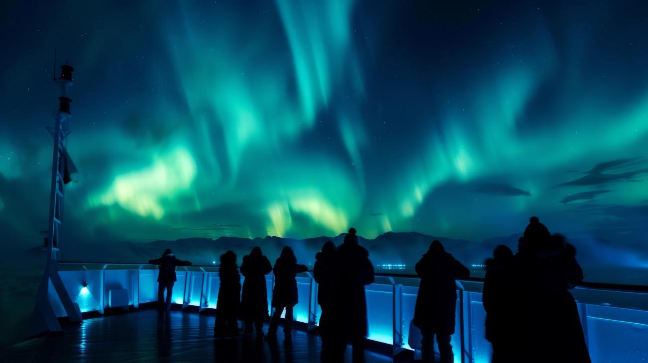 Passengers on a Northern Lights cruise 